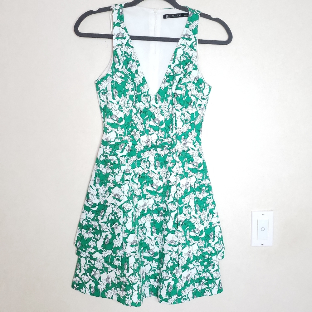 Zara Trafaluc Floral V Neck Origami Dress XS